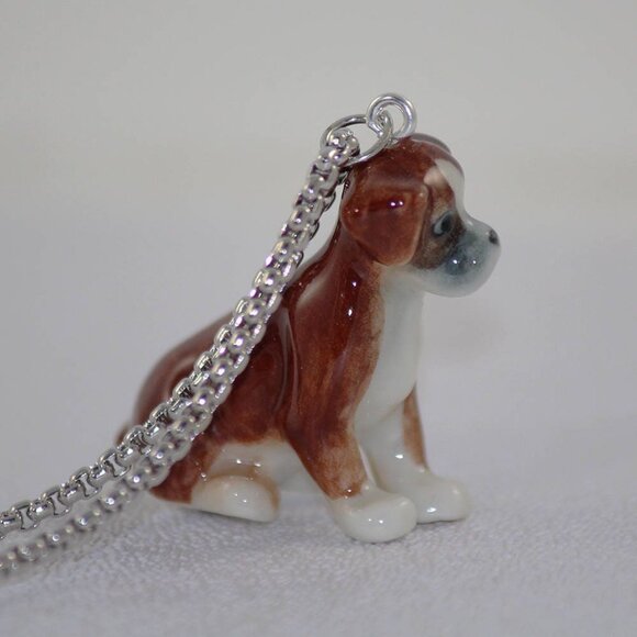 Boxer Pendant & Pearl Necklace, Animal Jewelry, Dog Necklace, Pearl Necklace - Picture 8 of 9